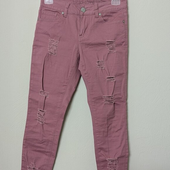 Capri, stretchy, mauve, lightweight jeans, distressed. Sz 1-2 - Picture 1 of 3